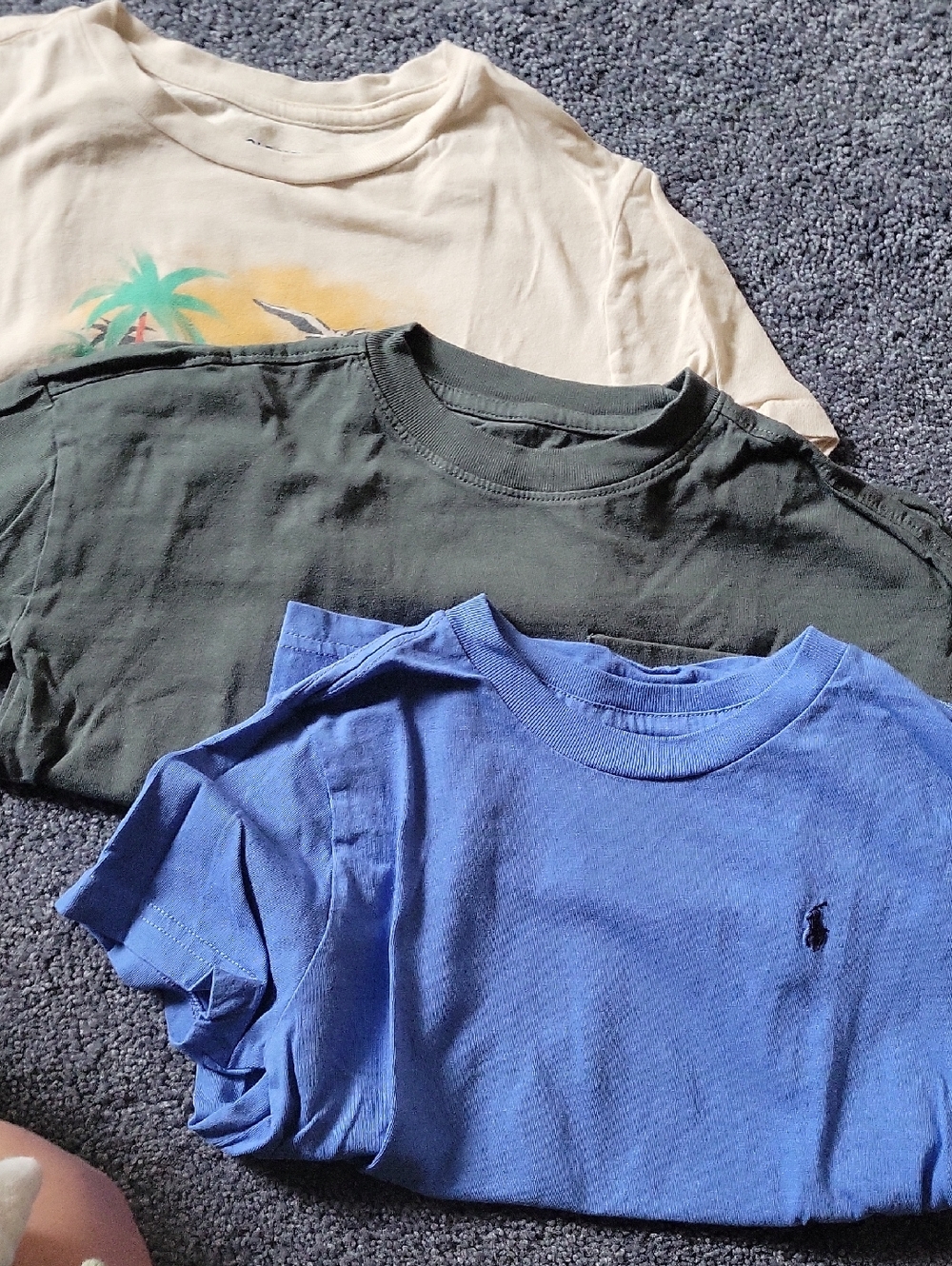 Kids Short Sleeve Tees in Blue, Olive, Cream with Pony Logo